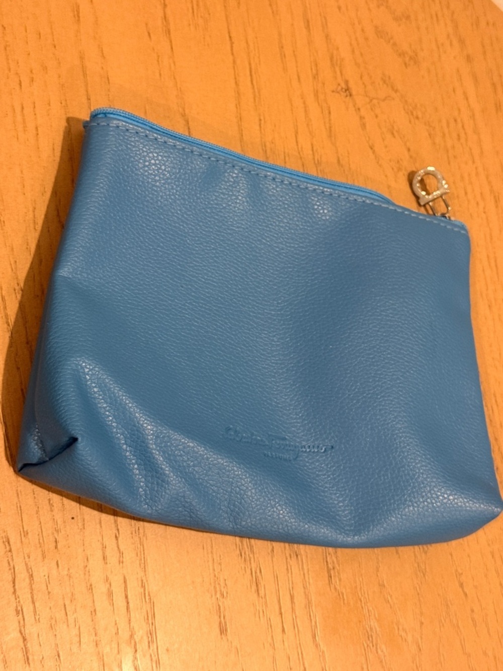 Blue Leather Zip Pouch - Women’s Cosmetic Bag